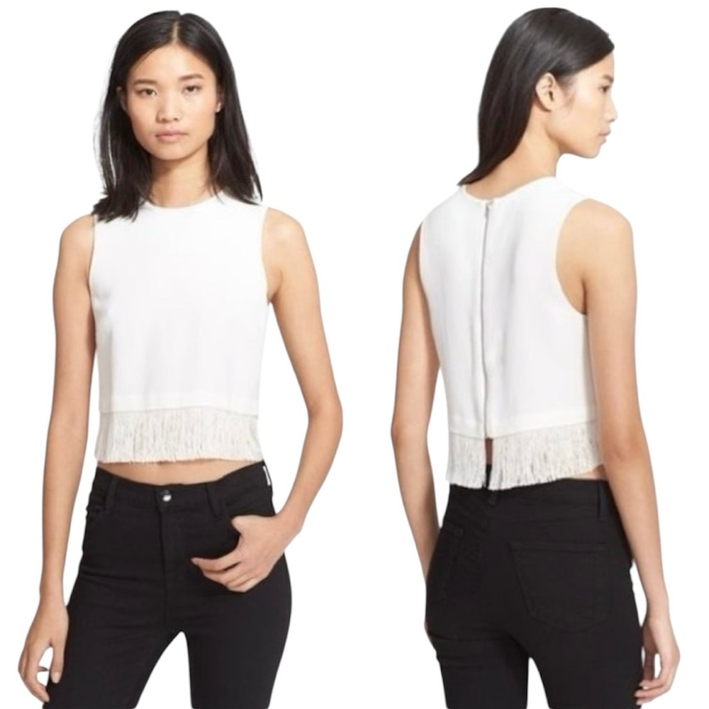 A.L.C. White Kennedy Fringe Sleeveless Crop Top 6